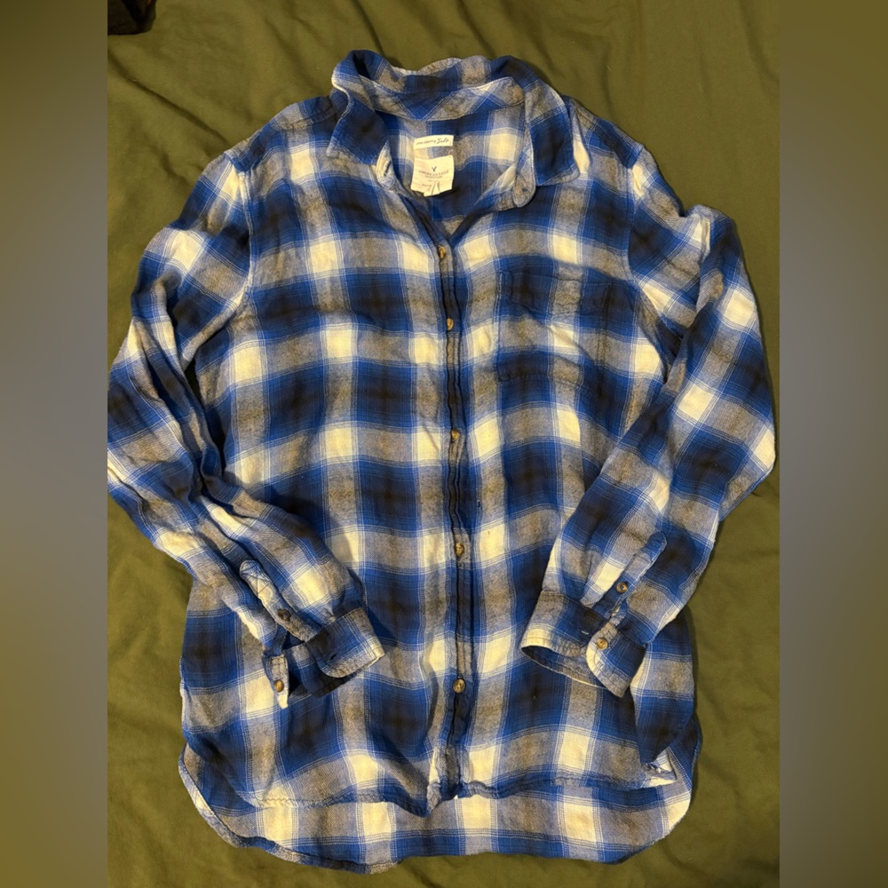 American Eagle Outfitters Blue and White Checkered Shirt